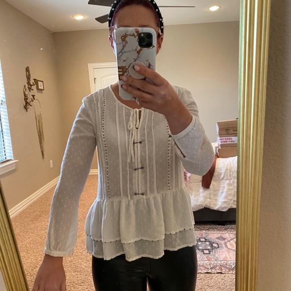 William Rast long sleeve white ruffle BoHo shirt - Picture 2 of 13